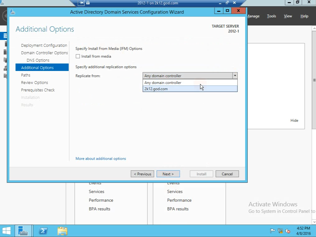 replicate domain from a existing dc